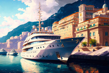 Yacht In Monaco Harbour - Digital Painting - Generative AI