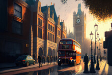 London Big Ben Red Bus - Digital Painting - Generative AI