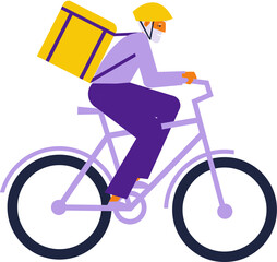 Wall Mural - Elderly Man courier on a bike with parcel box on a back. Bicycle delivery old man carrying package. Ecological city transport. Flat illustration