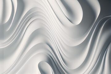 Wall Mural - Wavy white fluid texture, soft silk material bright background illustration, generative ai