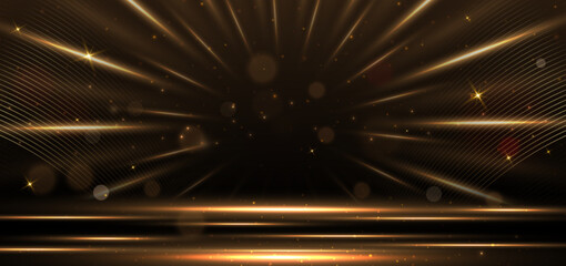 Wall Mural - elegant light circle golden scene diagonal glowing with lighting effect sparkle on black background.