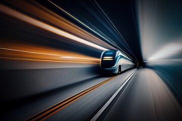 Wall Mural - Abstract electric train riding on high speed, blurred motion. Generative art	