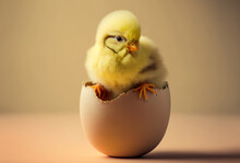Cute Baby Chick In An Egg Shell. Spring And Easter Background. Generative Ai