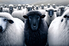 Black Sheep In A Flock Of White Sheeps