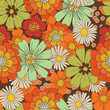 Colorful Hand-Drawn Floral Vector Seamless Pattern. Retro 70s Style Nostalgic Fashion Textile Bold Background. Summer Resort Print. Daisies. Flower Power