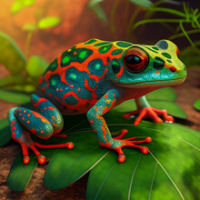 Frog On Leaf, Generative Ai Illustration
