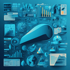 Poster -  blue illustrations information collection, information analysis, software, data