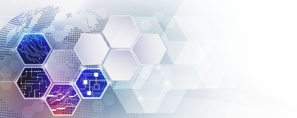 Fototapete - hexagon pattern network abstract background digital future technology