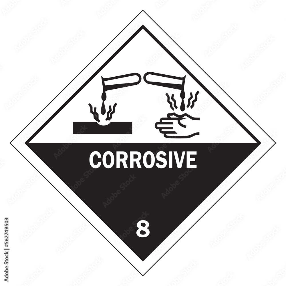 Hazard symbol UN Class 8 Corrosive substance. Vector illustration ...