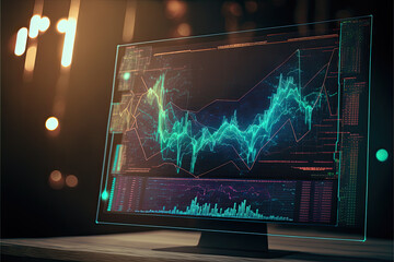 a modern monitor with graphics and forex charts on the screen. business, money. Generative AI