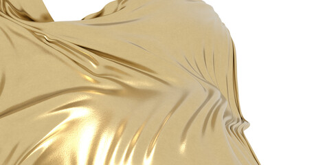 Poster - Flying gold cloth isolated on white background 3D render - png transparent