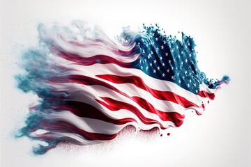 American Wave flag,  fine powder exploding on a white background. Generative AI