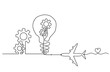 © suns07butterfly - Abstract round metal gears wheels with light bulb and plane as line drawing on white background. Concept of teamwork. Vector