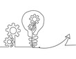 © suns07butterfly - Abstract round metal gears wheels with light bulb and direction as line drawing on white background. Concept of teamwork. Vector