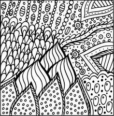 Wall Mural - Floral ornated zendoodle ornament with botanical patterns and flowers. Zendoodle trippy coloring page for adults. Abstract psychedelic pattern design. Vector artwork