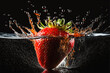 strawberry dissolve in the water black background. Generative AI
