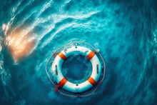 White Orange Life Buoy At Sea For Use When Commanding SOS
