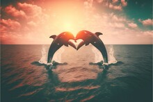 Two Dolphins Leaping N The Ocean Expressing Love,Generative AI