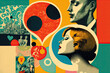 Generative AI illustration of a colorful collage in retro and modern style with diverse people and characters representing love between people. Artwork and illustration