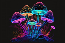 Neon Mushroom With Bokeh Light In Background