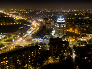 Aerial view of Bishkek city at night