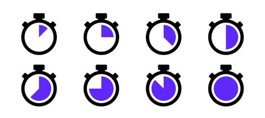 Poster - Timer and stopwatch vector icons set. Countdown timer vector icons. Time management. Deadline, punctuality and time management and optimization Countdown 5, 10, 20, 30, 60 minutes. Vector illustration