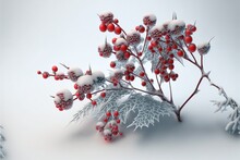  A Bunch Of Red Berries On A Branch Covered In Snow And Snow Flakes With Snow On Them And Snow Flakes On The Branches And Snow On The Branches And The Branches, With Snow. Generative Ai