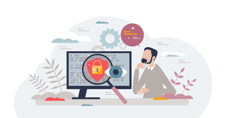 Wall Mural - Cyber security course with education about digital safety tiny person concept, transparent background. Online learning about data encryption.