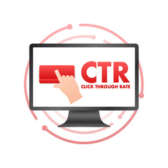 Sticker - CTR - Click through rate sign, label. Hand Click. Vector stock illustration