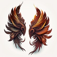  Two Brown And Orange Wings With Intricate Designs On Them, On A White Background, With A White Background And A White Background With A White Border, No Border, No Border, No. Generative Ai