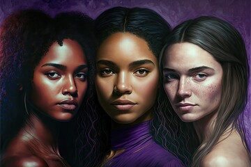 Wall Mural - Diverse group of womenin purple background