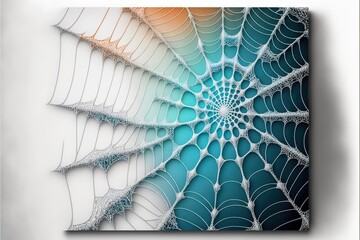  a picture of a spider web with a blue background and orange and white colors on it, with a white background and a blue and orange center with a white center and orange center line. generative ai