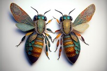  Two Colorful Bugs Are Sitting On A White Surface Together, One Is Facing The Other Way And The Other Is Facing The Opposite Direction Of The Same Direction, With A White Background Behind The.