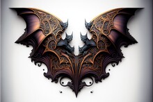  A Bat Shaped Artwork On A White Wall With A Black Background And A Black Bat Shaped Object With A Brown And Orange Pattern On The Wings Of The Bat Is Shaped Like A Bat With. Generative Ai