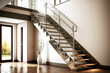 Conceptual metal modern stairwell with glass railings