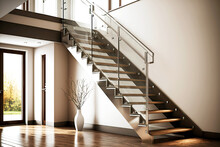 Conceptual Metal Modern Stairwell With Glass Railings