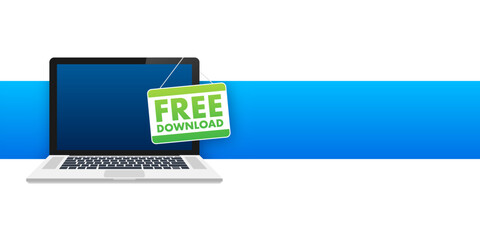 Aufkleber - free download label on laptop. vector stock illustration.