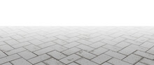 Vanishing Perspective Concrete Herringbone Block Pavement Vector Background With Texture. Tile Floor Surface. City Street Road Or Walkway With Grid Stone Pattern. Patio Exterior. Panoramic Landscape