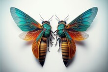  Two Colorful Bugs With Wings Spread Out On A White Background, One Of Them Is Facing The Other Way, And The Other Is Facing The Opposite Direction Of The Same Direction, With A.