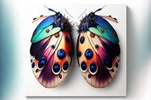  A Butterfly With Multicolored Wings Is Shown On A White Background With A Square Frame In The Middle Of The Image And A Smaller Butterfly Is Facing The Left Side Of The Image With A.