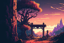 Wallpaper Of Pixelated Dawn, 4K Landscape	
