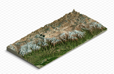 3d model of the everest mountain, nepal. isometric map virtual terrain 3d for infographic