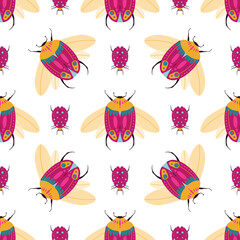 Wall Mural - Vector seamless repeating pattern with hand drawn bugs