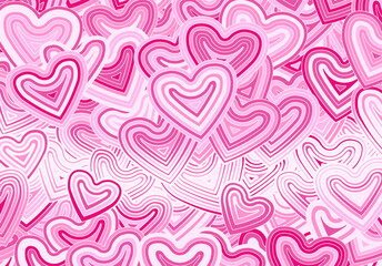 Poster - Valentine's Day greeting card template or background with hearts and line ornament. Retro fashion hippie psyhedelic design.