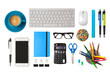 © maglara - Office desk objects isolated on transparent background.  Top view, flat lay