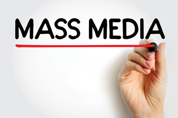 Aufkleber - Mass Media refers to a diverse array of media technologies that reach a large audience via mass communication, text concept for presentations and reports