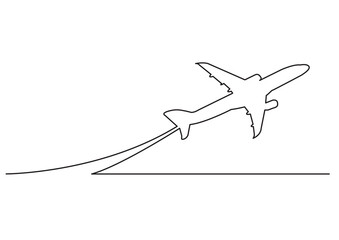Fototapete - continuous line drawing vector illustration with FULLY EDITABLE STROKE of airplane travel vacation destination