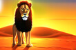 Leinwandbild Motiv A lion in the desert as a digital illustration (Generative AI)