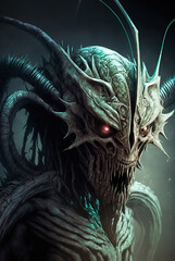 Wall Mural - terrible demonic alien monster, sci-fi horror movie character, generative ai illustration 