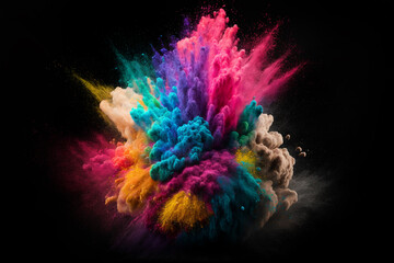 Wall Mural - explosion of multicolored dust on black background. generative ai.